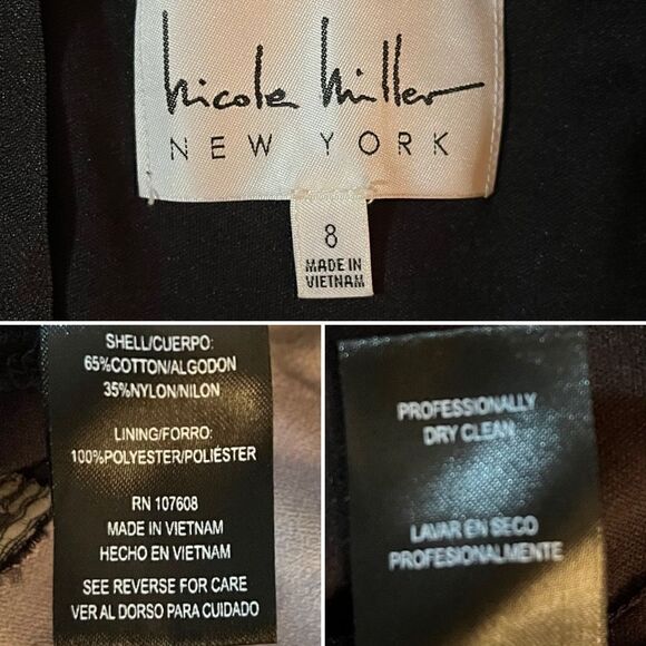 Nicole Miller Floral Lace Overlay Multicolor Side Stripe Midi Dress Black M - Picture 11 of 12